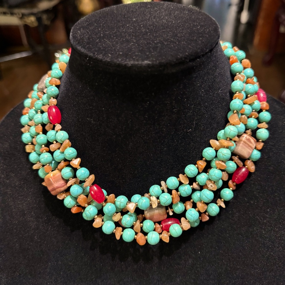 Multi Strand Turquoise Quartz stone Necklace